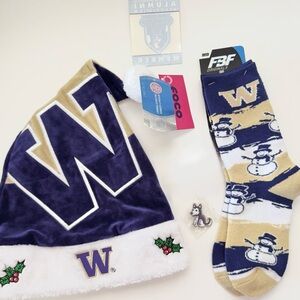 University Of Washington Graduation Bundle; Santa Hat, Huskies Socks, UW Alumni